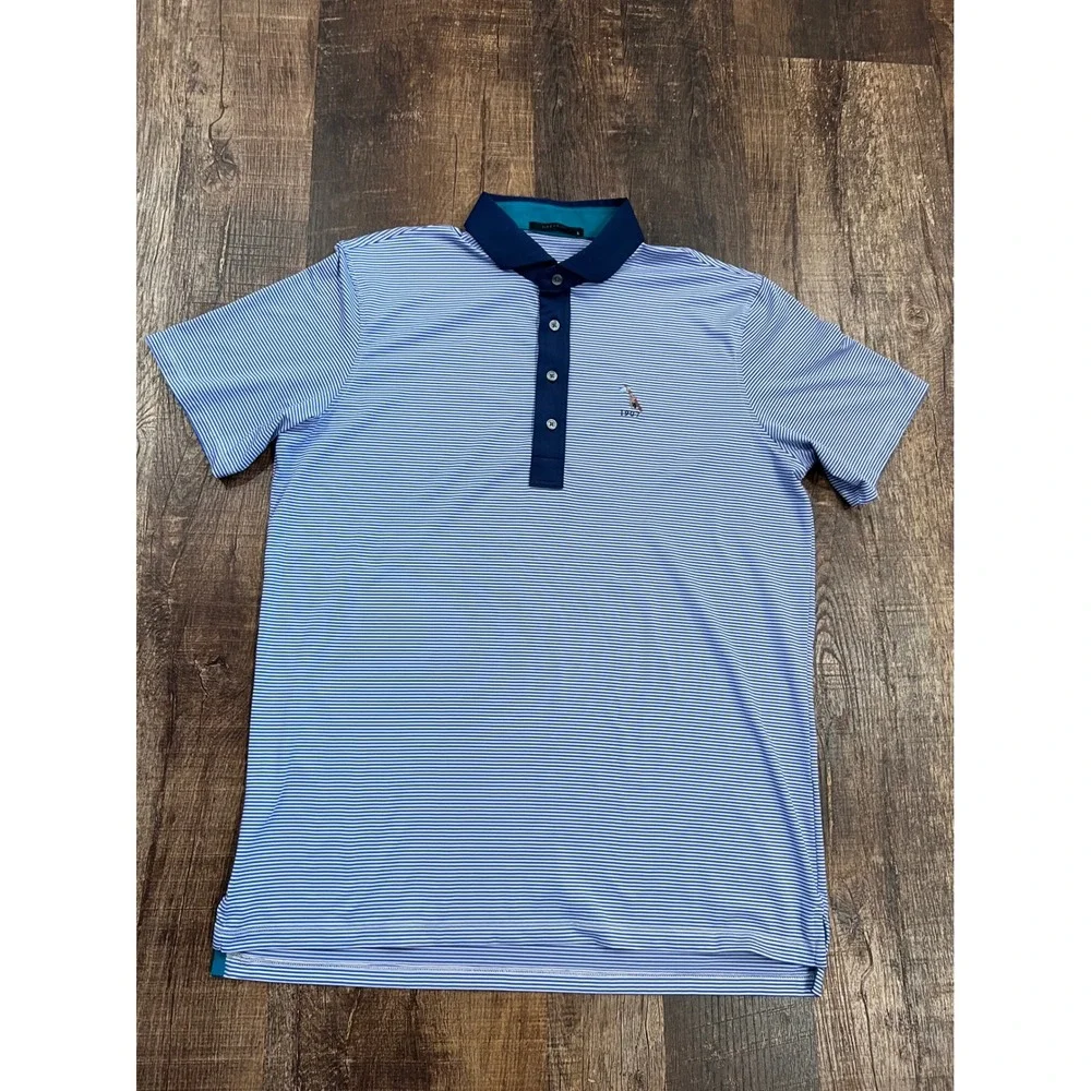 Greyson Clothiers Mens Blue Striped 1907 Tomahawk Golf Polo Shirt Size Large - Picture 2 of 7